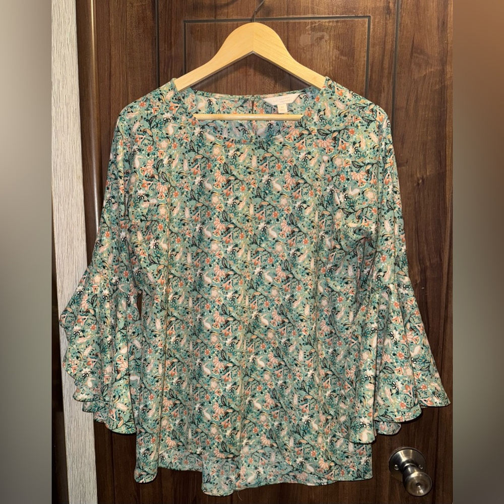 LC Lauren Conrad Floral Blouse in Green and Pink